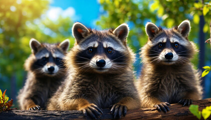 Three raccoons in their natural habitat.