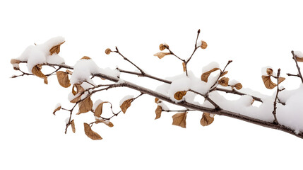 Oak leaves in snow isolated on transparent or white background, png - Powered by Adobe