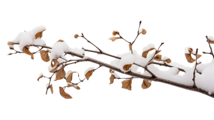 Oak leaves in snow isolated on transparent or white background, png