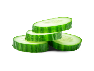 Fresh cucumber slices isolated on transparent or white background, png