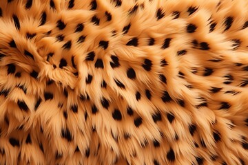 Abstract orange and black cheetah spots artificial fluffy background. Carpet or rug - obrazy, fototapety, plakaty