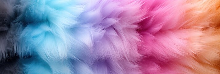 abstract furry texture banner, background of fluffy multicolored fur of pastel color
