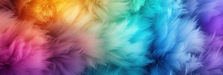 abstract fluffy texture banner, background of bright multicolored fur