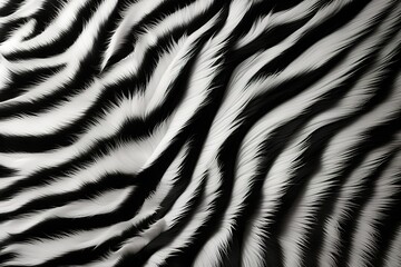 Abstract texture black and white zebra stripes print artificial fluffy background. Carpet or rug - obrazy, fototapety, plakaty