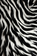 vertical image of abstract texture black and white zebra stripes print artificial fluffy background. Carpet or rug