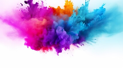 Colorful pink red rainbow smoke paint explosion, color fume powder splash, motion of liquid ink dye in water isolated on white background - obrazy, fototapety, plakaty