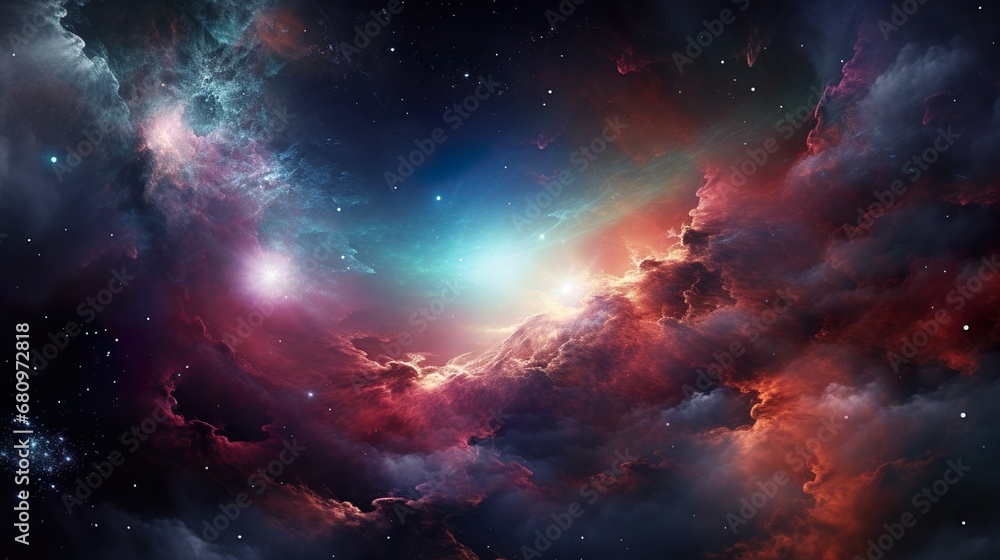 Wall mural space cosmic background of supernova nebula and stars, glowing mysterious universe
