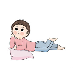 Happy little girl lying on floor