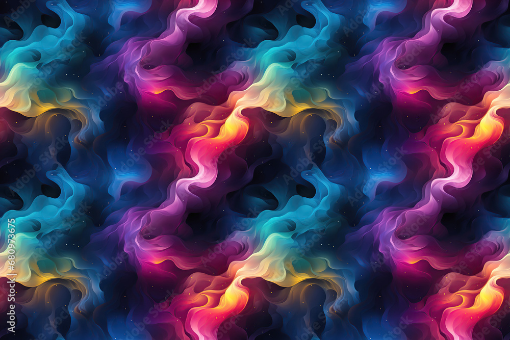 Wall mural abstract multicolored seamless texture pattern with multicolored northern lights at night on a starr