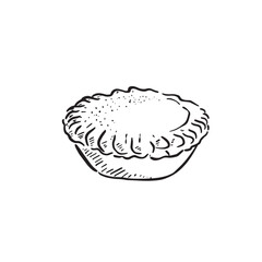 A line drawn illustration of a mince pie. Hand drawn illustration of a classic festive dessert normally eaten at Christmas time.