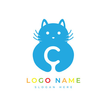cat animal mammal initial c pet alphabet logo design vector graphic
