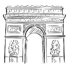 An illustration of Arc de Triomphe in Paris, France. A sketch line drawing on Procreate.