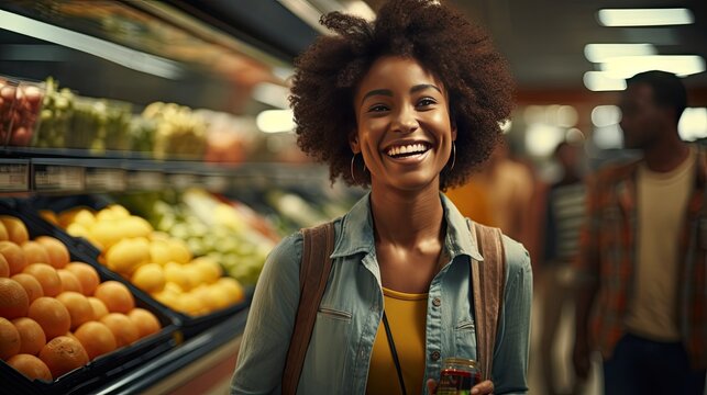 African lady grocery shopping. Generative Ai. - Powered by Adobe