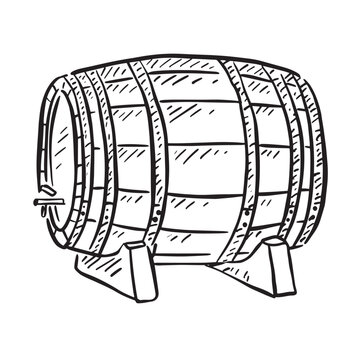 A line drawn sketchy illustration of a wooden barrel inspired by vineyards and wine making facilities of Europe and South Africa.