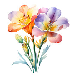 Obraz na płótnie Canvas Freesias, Flowers, Watercolor illustrations