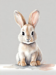 cute baby rabbit, white wall, watercolor, dustier soft pastel palette, nursery wall mural