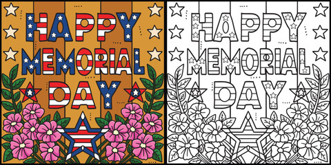 Happy Memorial Day Coloring Page Illustration