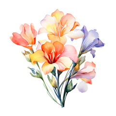 Freesias, Flowers, Watercolor illustrations