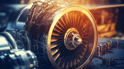 Foto op Plexiglas Aircraft engine. Internal components of the aircraft engine © Damerfie