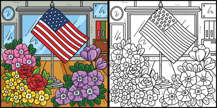 Memorial Day American Flag Flowers Illustration