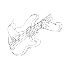 Continuous line drawing of a person playing guitar musician. Minimalist style vector illustration.