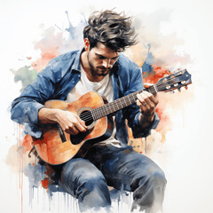 Watercolor Guitar Player