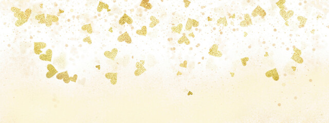 Gold confetti and hearts background. Christmas, wedding and holiday background .
