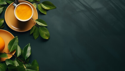 Citrus Tea Break with Fresh Orange and Lush Leaves