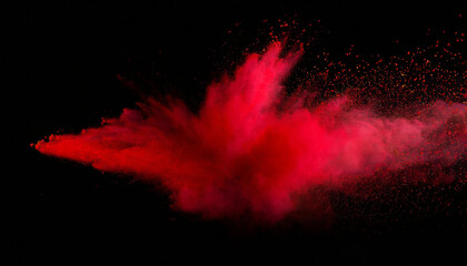 red abstract powder explosion on a black background - obrazy, fototapety, plakaty