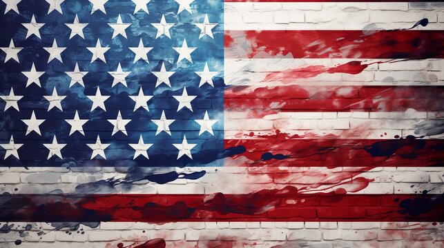 American United States flag painted on a wooden plank wall