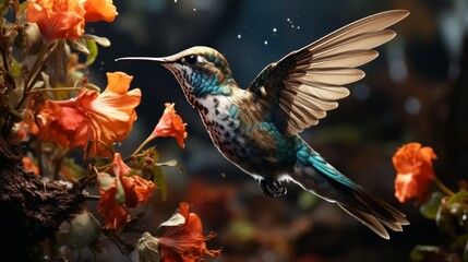 Obraz premium A marvelous spatuletail hummingbird in flight near