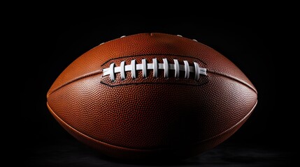 Leather American football ball on black background