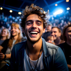 Happy Young Man Enjoying Live Concert Atmosphere