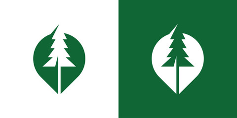 The logo design combines a location pin with a pine tree.
