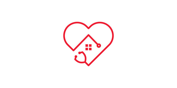 logo design combining the shape of love with a house and a stethoscope.