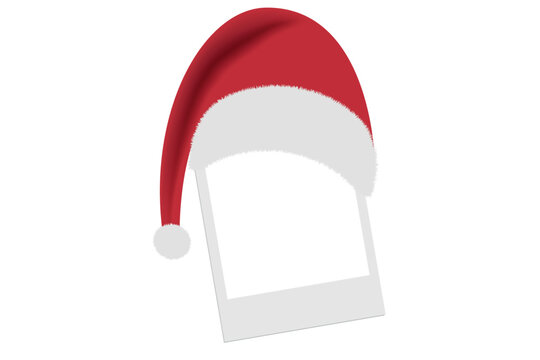 polaroid card blank with a Santa Claus hat for Christmas on a transparent background 