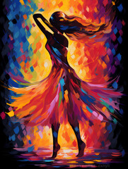 A Painting Of A Woman Dancing - Silhouette of dancer