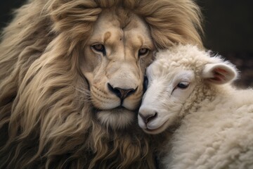 The Majestic Encounter: Lion and Sheep Form an Unlikely Bond