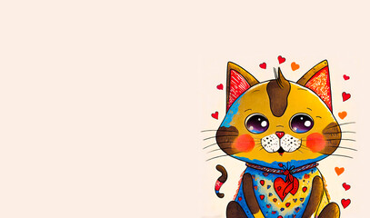 cute colorful cat on a cream background concept. Ai generated