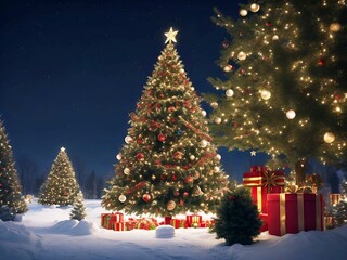 Fototapeta na wymiar Beautiful Christmas tree on a beautiful snowy day