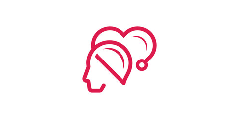 Fototapeta na wymiar logo design combining the shape of a head and a heart, mental health design.