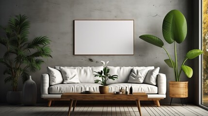 Blank white poster frame in a minimalist modern-styl