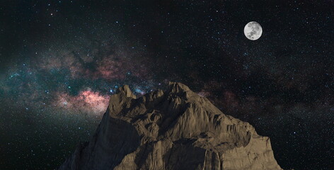 rock mountain with view space galaxy night