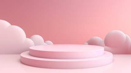 Pink podium on pastel pink color background for product. Minimal concept. 3d rendering
