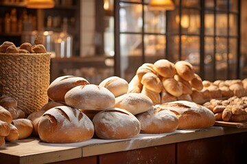 Fototapeta na wymiar An arrangement of freshly baked bread in a bakery