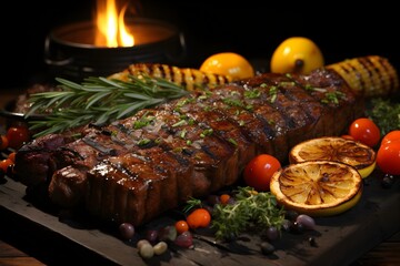 A South African braai with large piece of grilled beef