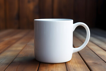 Fototapeta premium A mockup with clean white coffee cup on a wooden background