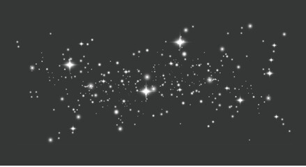 Dust white. White sparks and golden stars shine with special light. Vector sparkles on a transparent background