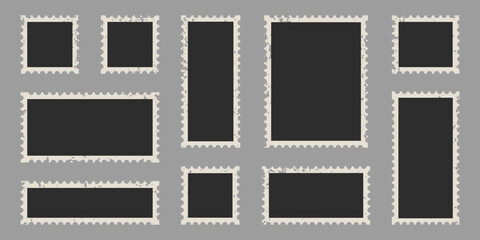 Blank Photo Frame, Vintage Photograph Album. Old Photo Paper Set With Grunge Texture Border. Picture, Retro Black Photography Card Collection. Isolated Vector Illustration