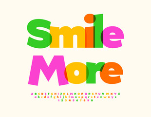 Vector happy flyer Smile More. Creative Watercolor Font. Bright Kids Alphabet Letters and Numbers